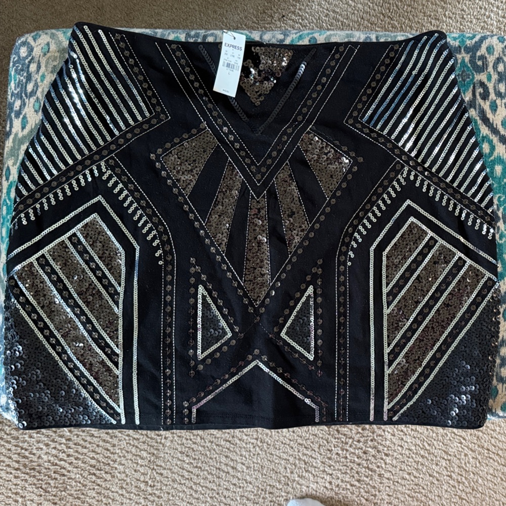 Express Black and Silver Sequin Mini Skirt- NWT